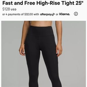 Black Lululemon Fast and Free Tights 25” Size 4